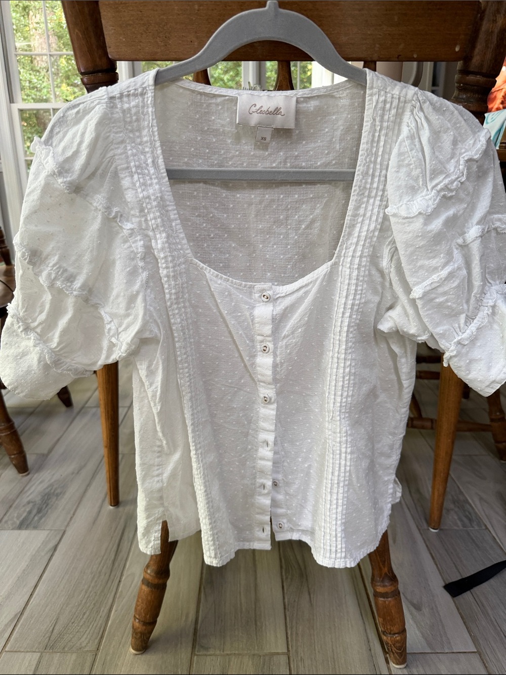 Cleobella White Swiss Dot Pintuck Button-Up Blouse